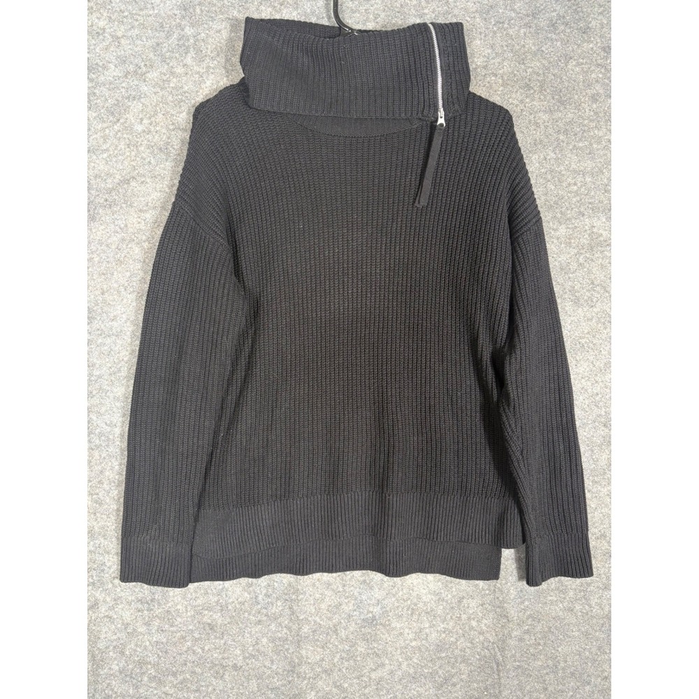MAX‎ STUDIO Black Chunky Knit Cowl Neck Zipper Sweater Womens Medium
